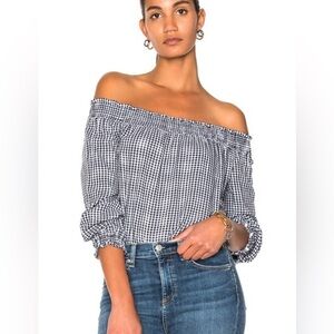 Rag & Bone Off-Shoulder Gingham Top, Black and White, Size Small